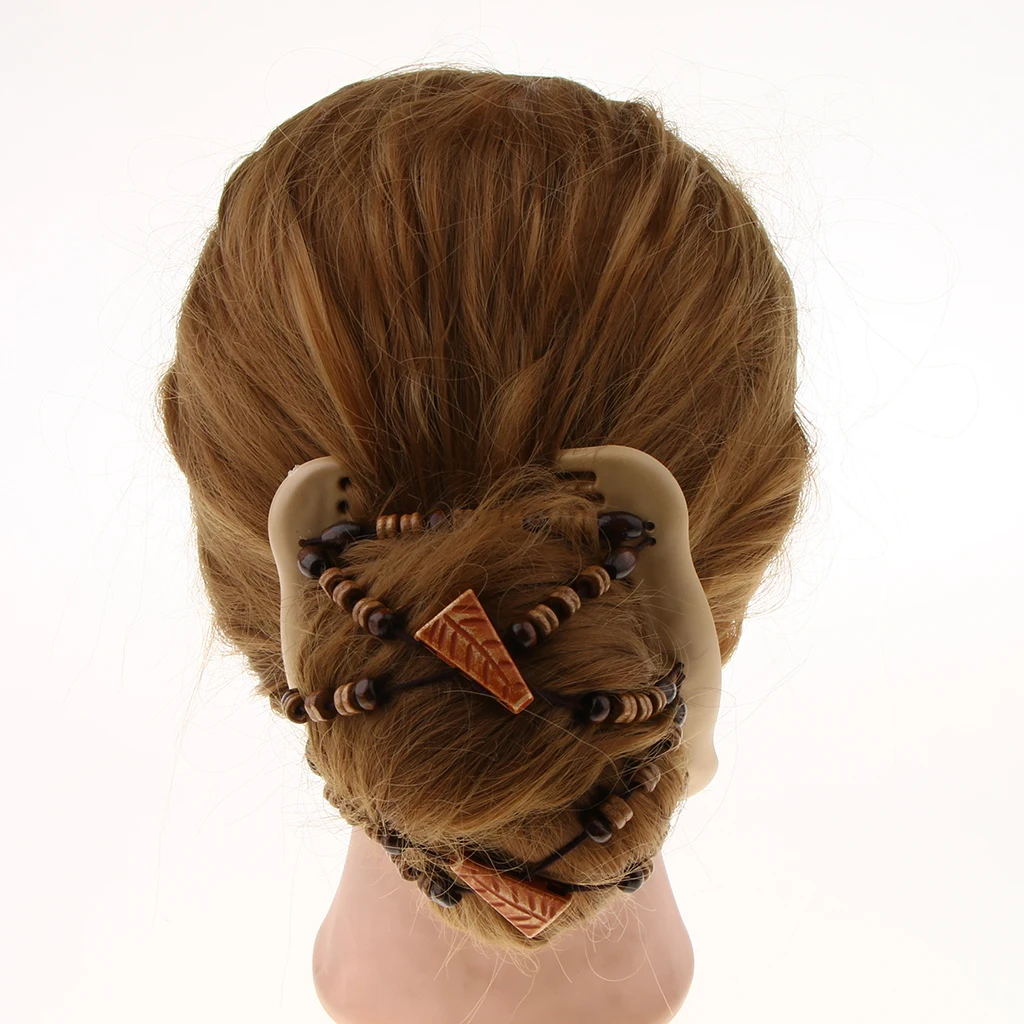 Женские Эластичные легкие волшебные деревянные бусины двойные гребни для волос