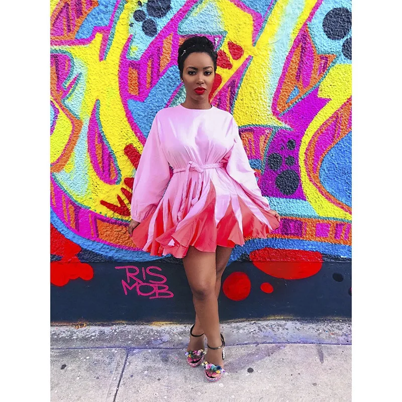 Розовые популярные цвета женское Бандажное платье Осеннее на шнуровке с высокой