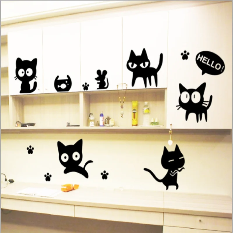 

1 Set Home Wall Toilet Sticker PVC Self-adhensive Water-proof Black Cartoon Kawaii Wall Art Living Room Kids Room DIY Decoration