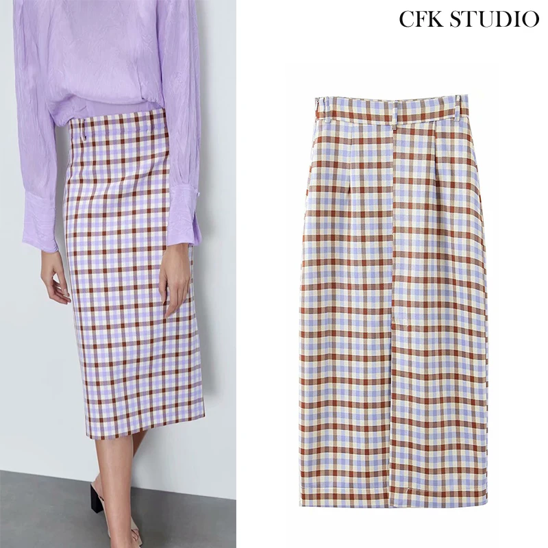 Новинка 2020 Женский клетчатый миксер ZA с высокой талией хлопковый Миксер принтом