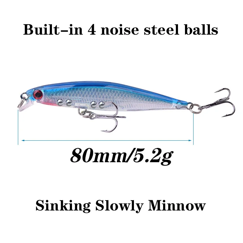 1шт. Пластиковые рыболовные приманки Minnow с лазером 80мм 5.2г Японские тонущие воблеры для окуня и щуки с удочками Swimbaits, профессиональная приманка.