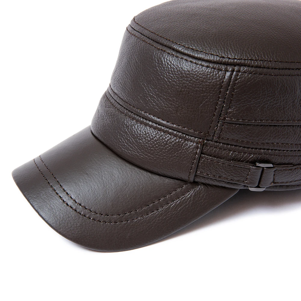 Кепка бейсболка Мужская из бычьей кожи теплая шапка в стиле милитари с