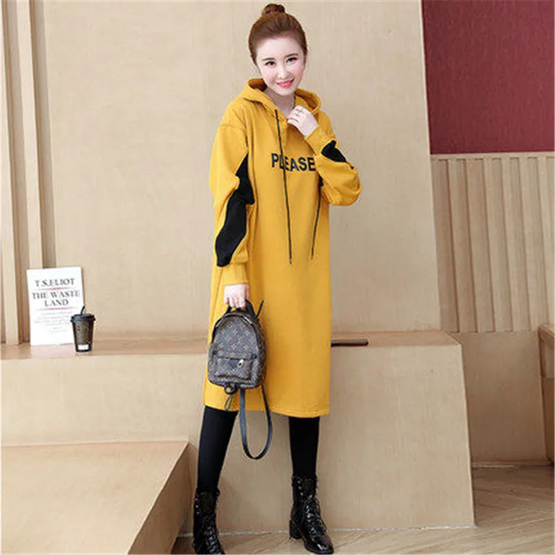 Зимние размера плюс 4XL теплый спортивный комплект с капюшоном свитер платье для