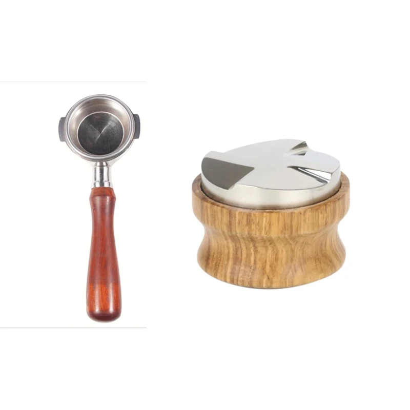 

1Pcs 58Mm Modified Filter Coffee Machine Handle & 1Pcs 304 Stainless Steel Solid Wood Coffee Tamper 58.35Mm