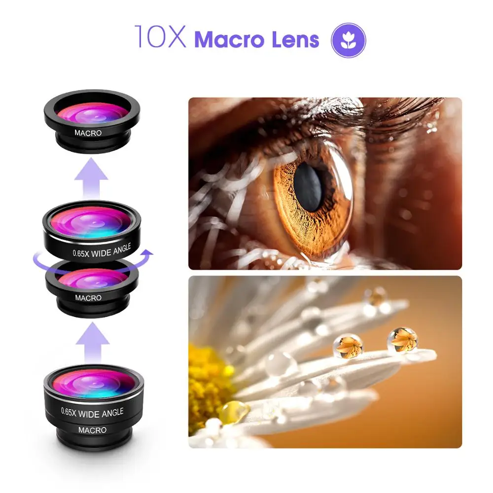 Комплект объективов VicTsing 3 в 1 для камеры телефона алюминиевый Объектив рыбий