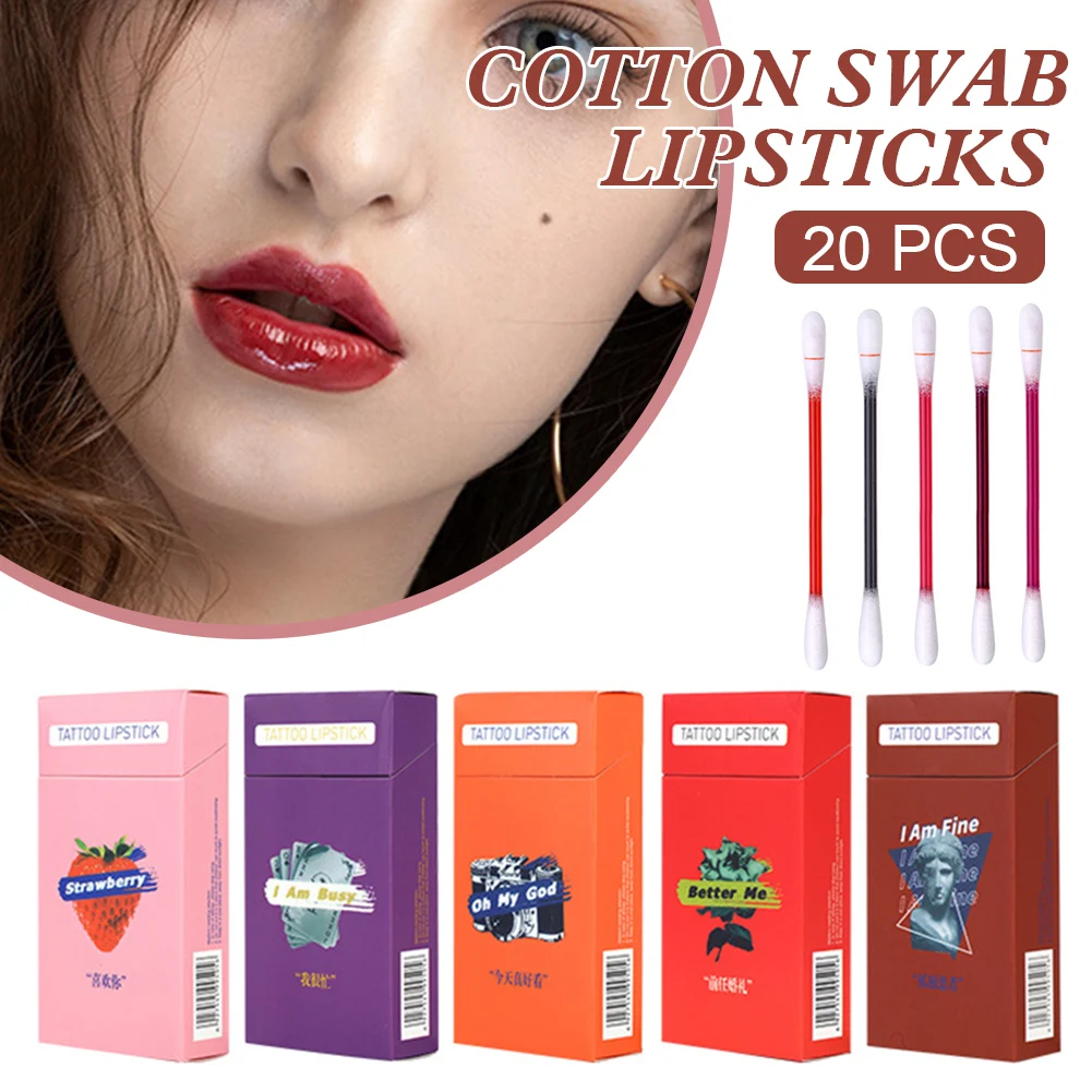 

New Hot 20pcs/set Lipstick Cigarette Case Cotton Swab Lipsticks Long Lasting Waterproof Disposable Swab Lipstick Cosmetics