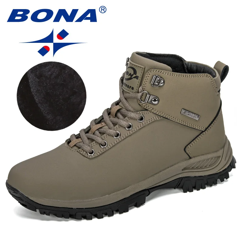 

BONA 2019 New Designers Classics Winter Boots Men Nubuck Leather Ankle Boots Man Plush Snow Boots Men Outdoor Warm Footwear