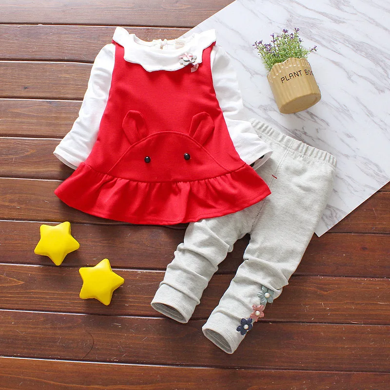 Слоновая кость Baby Girl Suit Fashion Children Spring And Autumn Lotus Leaf Long-sleeved Rabbit Cartoon Image Cotton Coat Minnie - Цвет: Слоновая кость