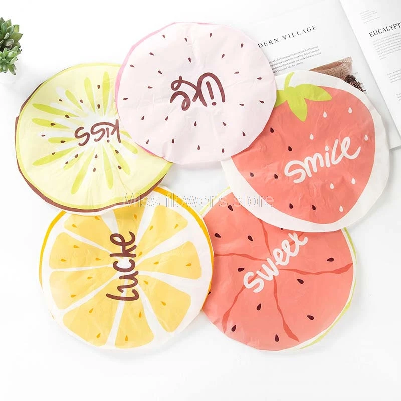 

1 Pcs Women Fruit Pattern Shower Cap Waterproof Elastic Bath Hat Cleaning Hat Cute Kid Adult Reusable Washing