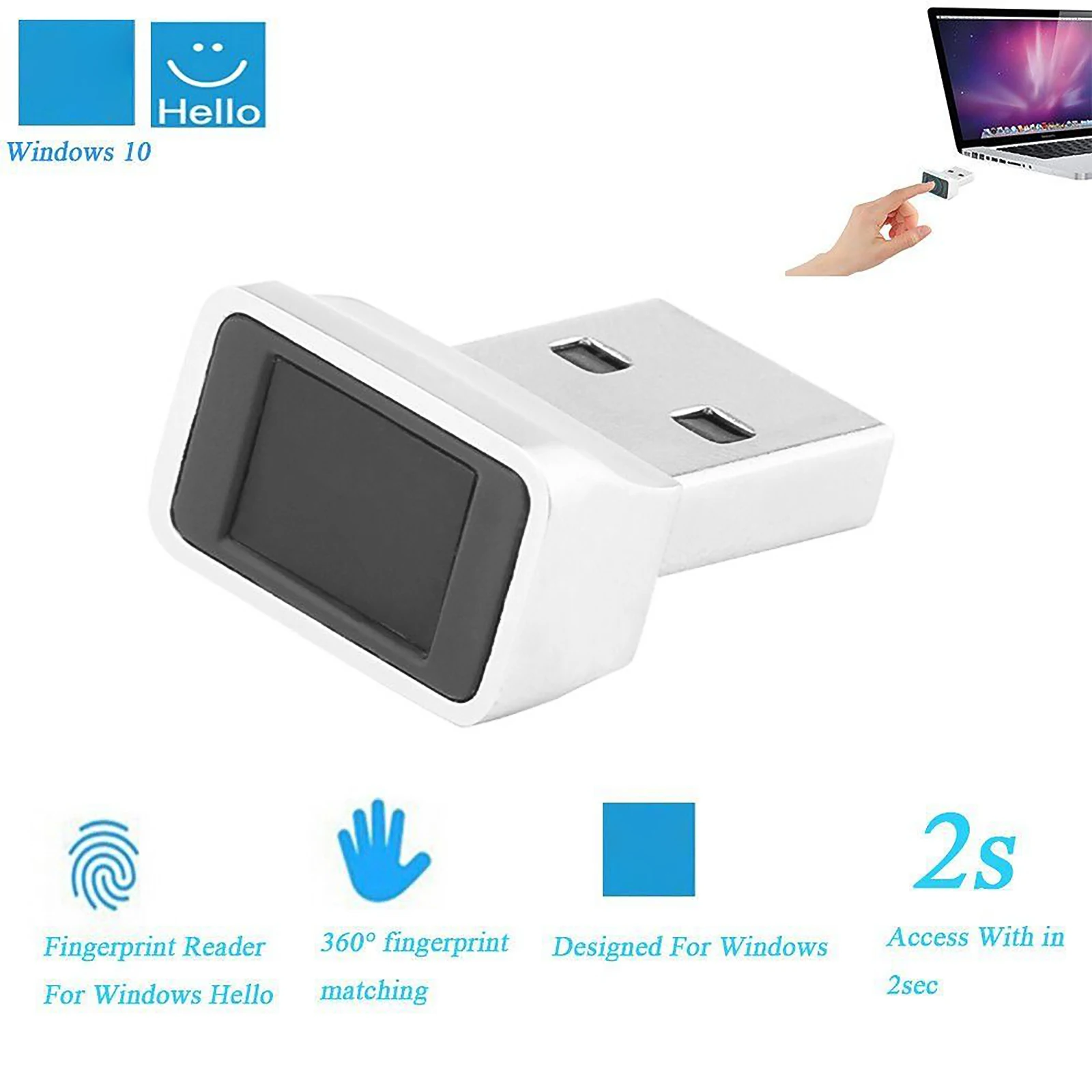USB Fingerprint Reader 360 degree instant match Sensor Login for Windows PCs Laptops Smart ID Encryption | Компьютеры и офис