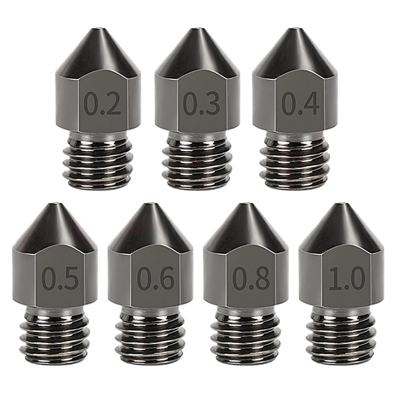 

Форсунки MK8 из закаленной стали, Резьбовая форма M6, экструдер из стали, 3D принтеры, твердые стальные форсунки, резьба 0,2-1 мм, 1,75 мм