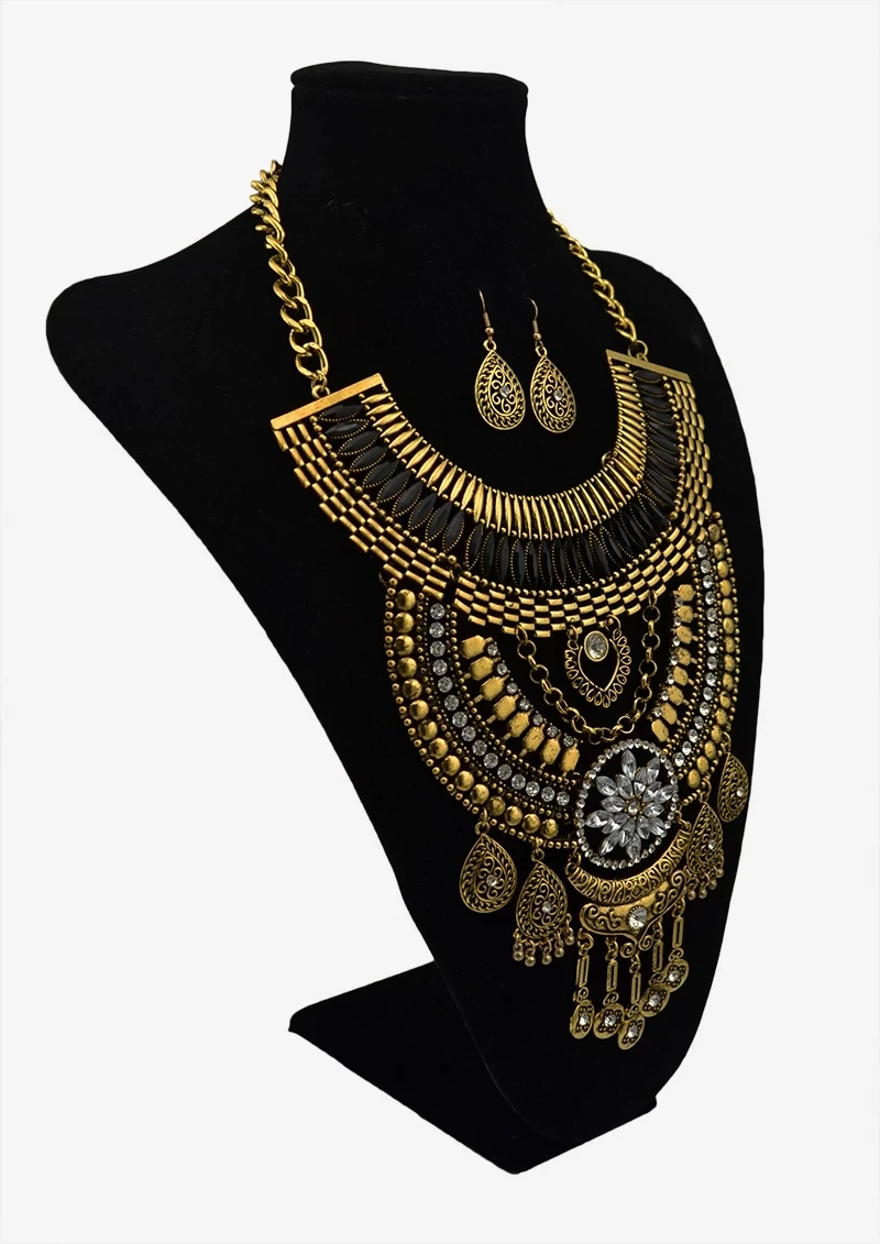 

Vintage Tassel Pendant Necklaces for Women Boho Ethnic Geometric Crystal Rhinestones Gold Color Charm Femme Necklaces Jewelry