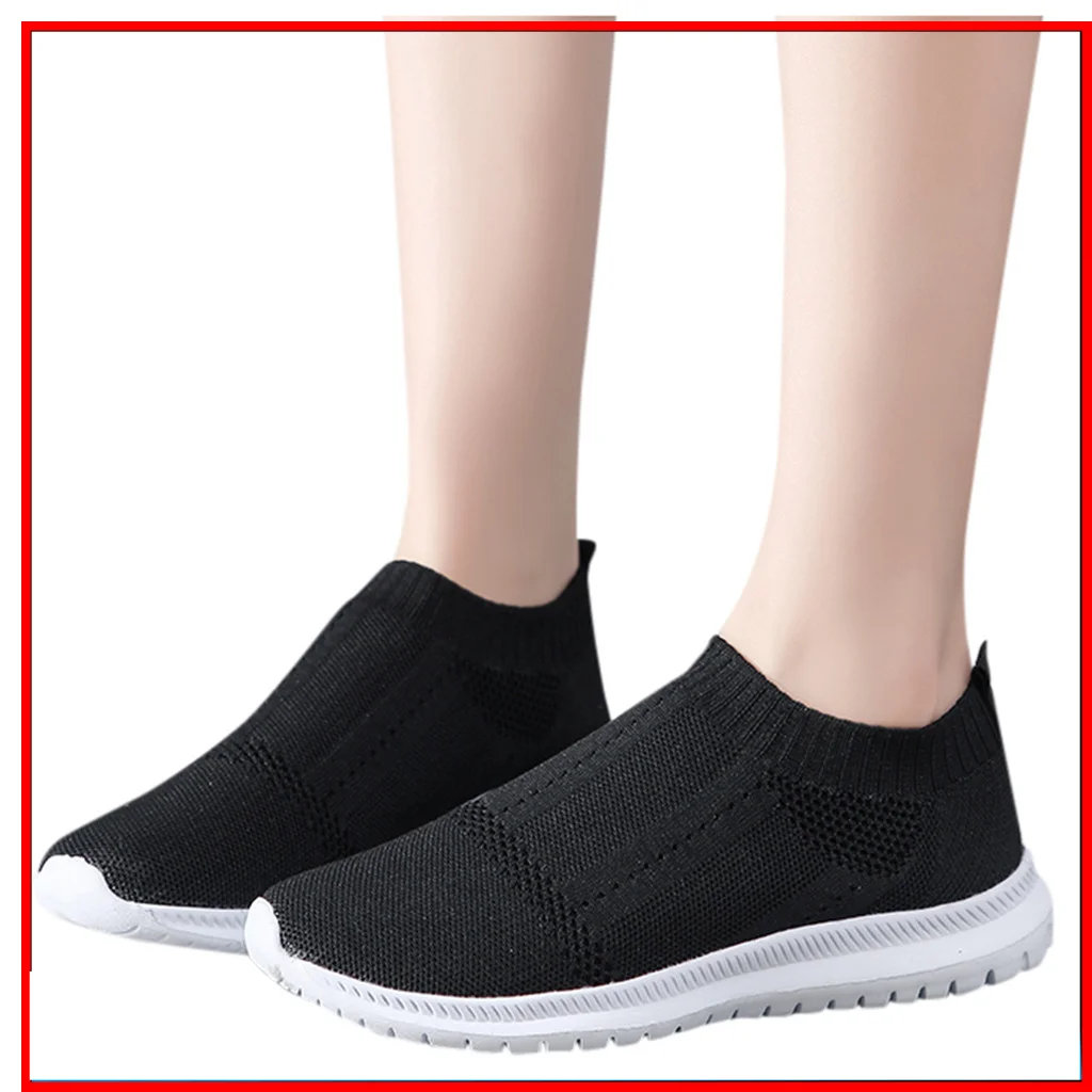 Женские трикотажные кроссовки с нескользящей сеткой повседневные однотонные