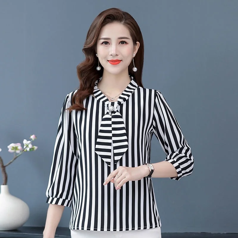 

2021 Spring Fashion Womens Tops Three Quarter Sleeve Casual Elegant Ladies Top Print Office Lady Plus Size Women Clothing X85