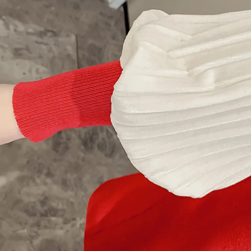 

Fashion Women's Knitted Dress 2021 Autumn Winter French Vintage Sweet Turn Down Collar Bow Sweater Robe Patchwork Vestidos Mujer