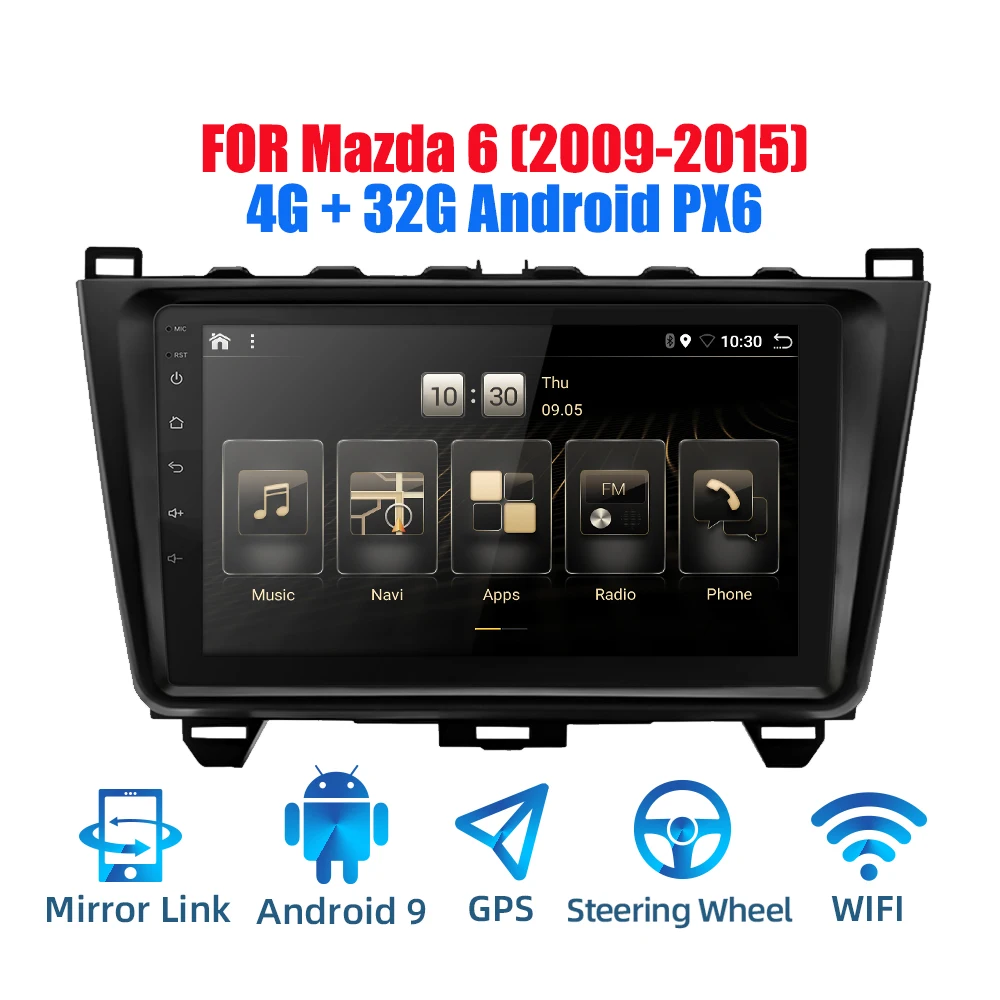 2din Android 9 0 Ouad Core PX6 автомобильное радио стерео для Mazda 6 2009 2015 GPS Navi Аудио Видео плеер