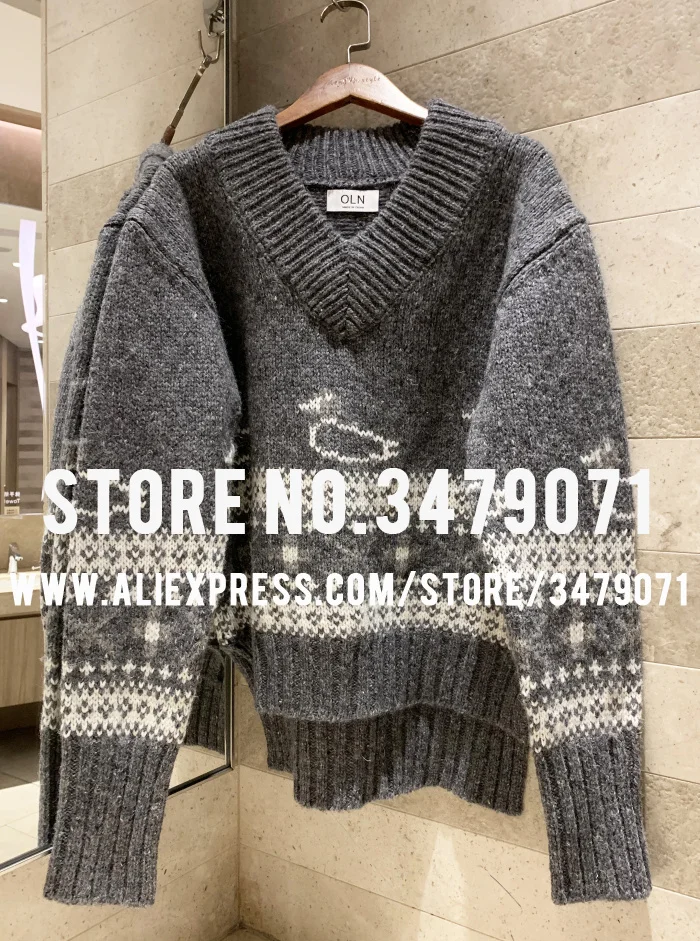 Ladies Duck Pattern V-neck Turtleneck Knit Autumn Winter High Quality Cashmere Wool Blend Casual Women's Loose Sweater