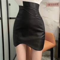 irregular design high waist skirt female high street fashion bag hip leather skirt slim short mini skirt small leather skirt