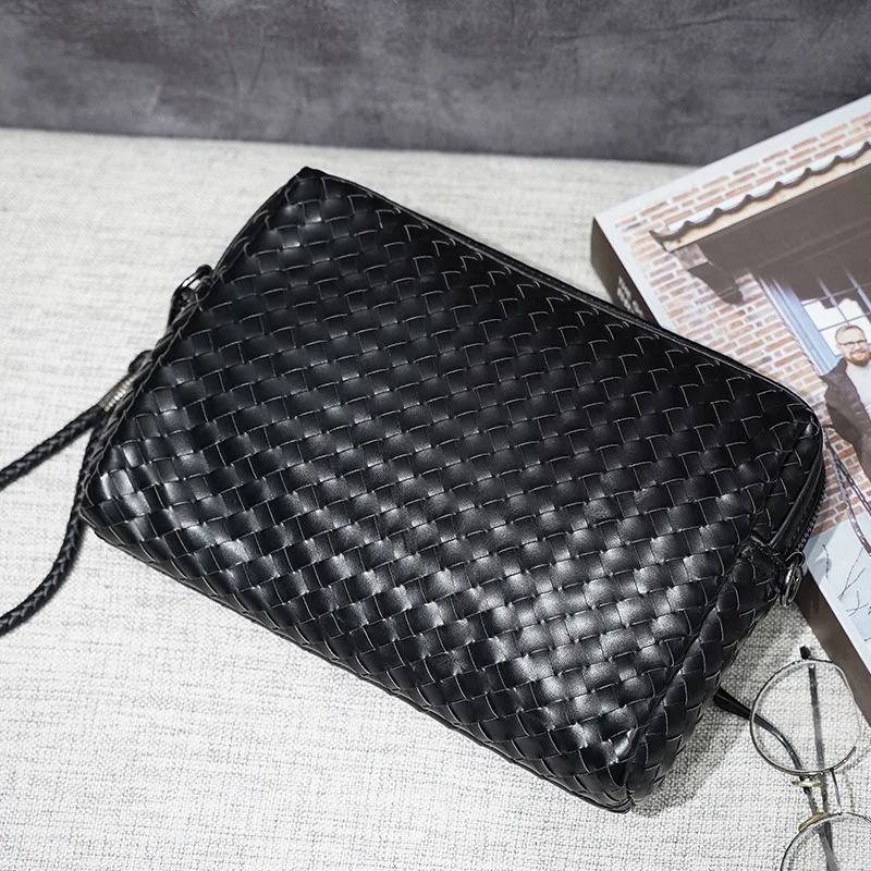 Luxury Cowhide Leather Top Handle Bags 2021 Fashion Men High Quality Large Capacity Designer Outdoor Zippers Woven Male Handbag