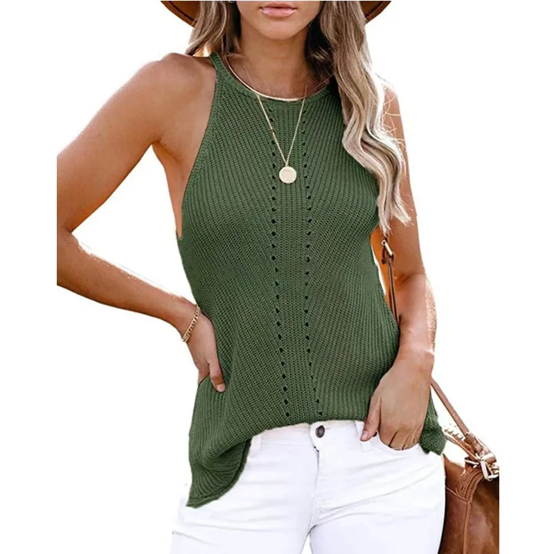 

Womens Summer Solid Halter Tank Tops Loose Casual Knit Sleeveless Shirts Camis Streetwear Plus Size S-XXXL