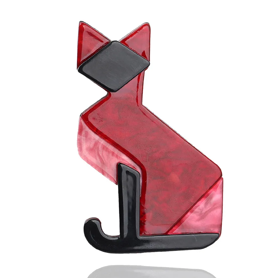 Женская акриловая брошь в виде кошки розовая или красная лиса |