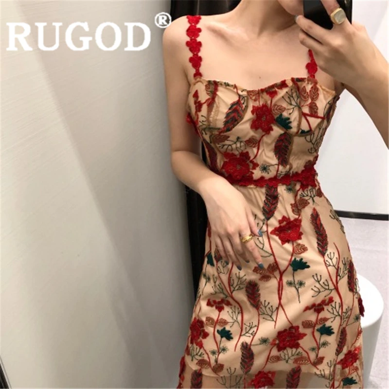 Женское винтажное платье макси RUGOD узкое длинное на тонких бретельках с