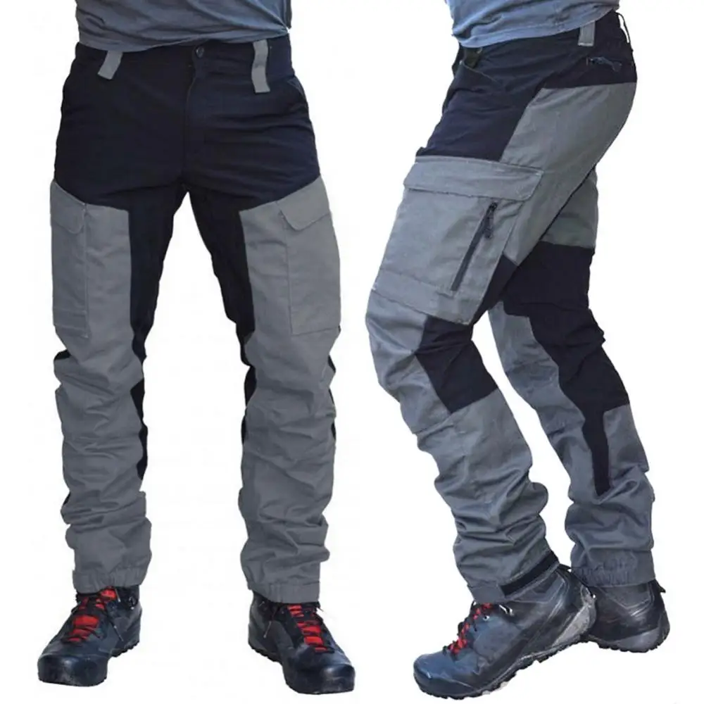 Männer Mode Farbe Block Multi Taschen Outdoor Radfahren Bergsteigen Sport Lange Ladung Hosen Arbeiten Hose