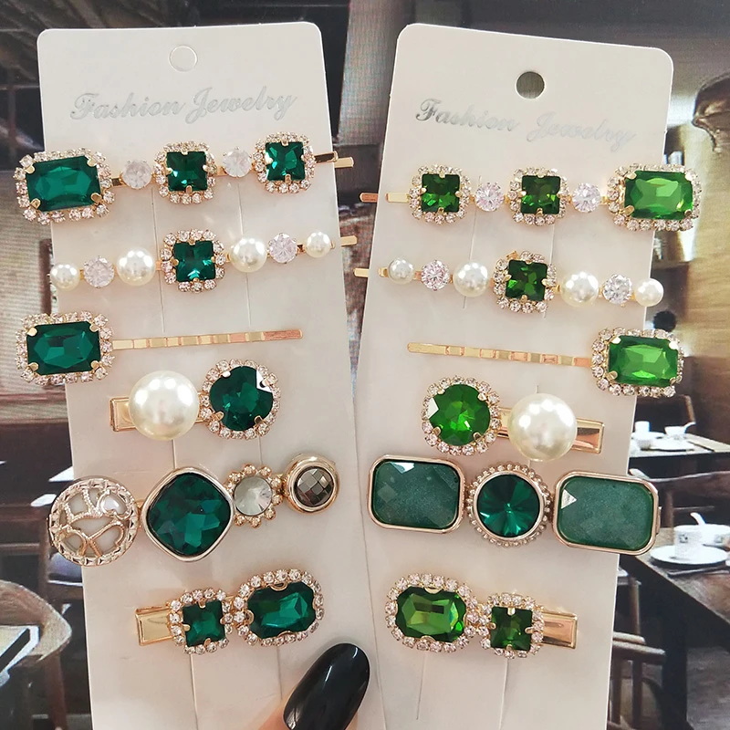 Женские заколки для волос набор ювелирных изделий модные аксессуары с зелеными