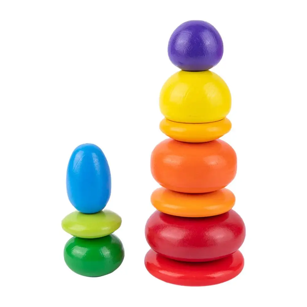 

Stacking Rocks Wooden Balancing Blocks Game Colorful Stacking StonesToys Montessori Pebbles Building Blocks Set For Preschool