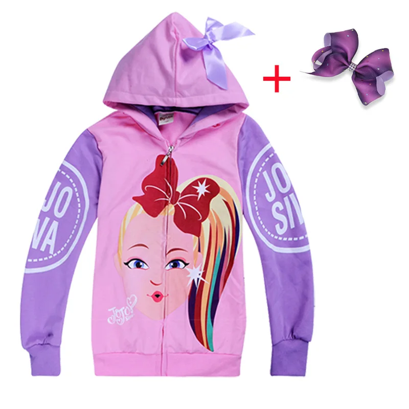 JOJO Siwa/осенние куртки с рисунком для маленьких девочек; пальто с капюшоном и бантом; детская верхняя одежда на молнии для девочек; пальто; повседневная одежда