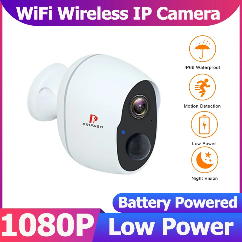 Pripaso 1080P HD IP Camera WIFI Wireless Battery Powered Outdoor Smart Home Security Camera CCTV Camera Video Surveillance