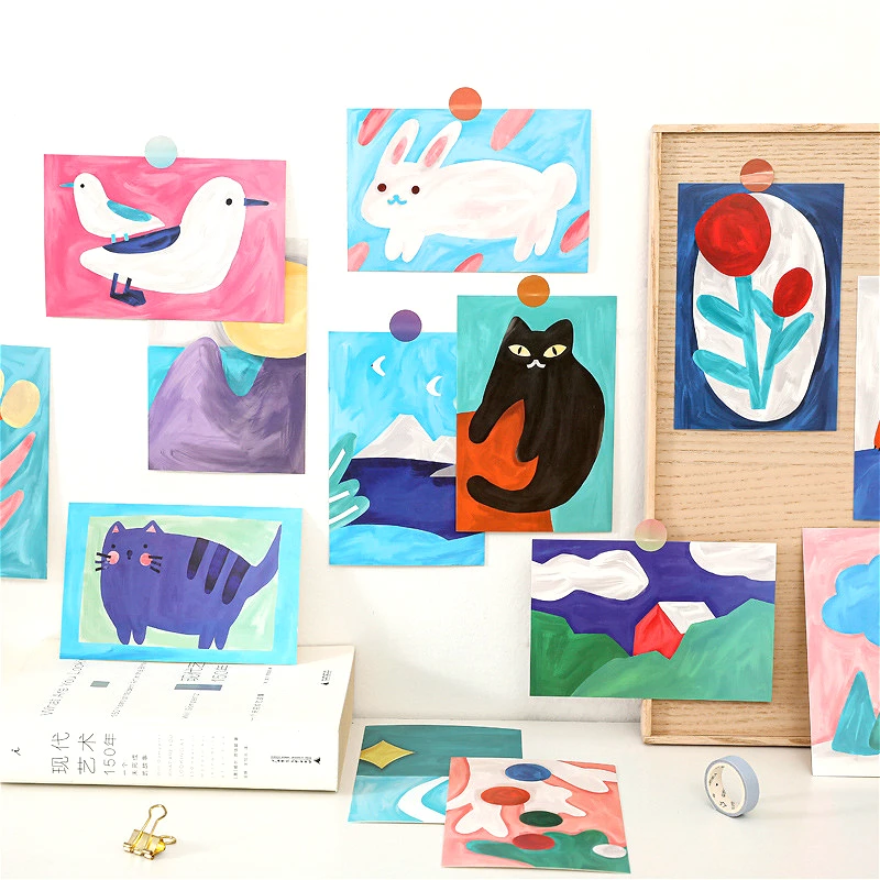 

15pcs Cute Kids Painting Decorative Cards DIY Girl Room Greeting Paper Postcard Album Photo Props Wall Sticker Stationery Gift