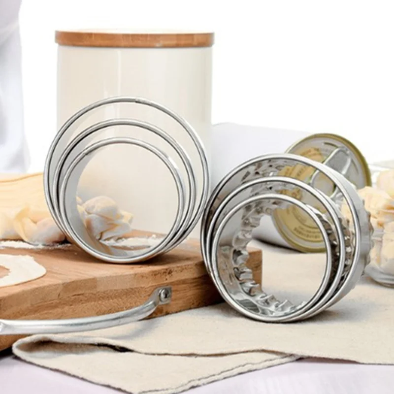 

3Pcs/set Stainless Steel Round Dumpling Wrapping Mold Baking Pastry Cutter Dough Slicing Tools