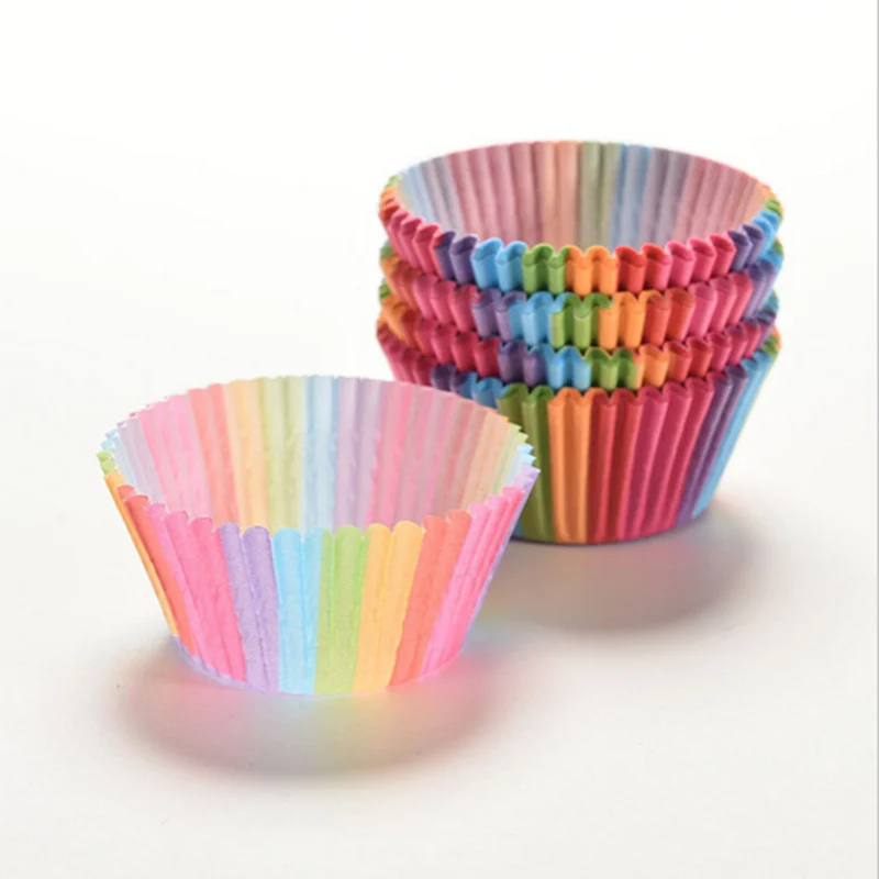 100 шт. разноцветные радужные Формы для кексов формы маффинов подложка поднос