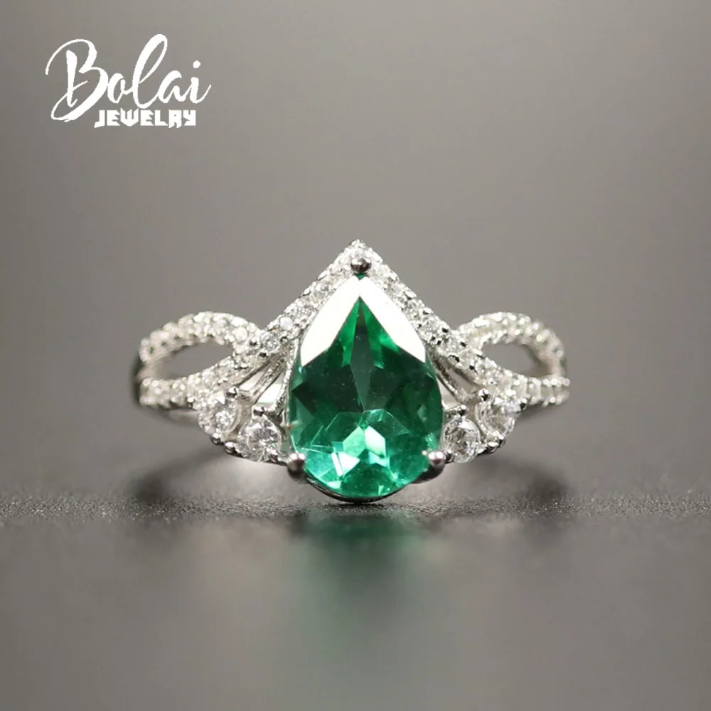 Created emerald Bolaijewelry, созданное зеленое Изумрудное кольцо овальное 6*8 мм из стерлингового серебра 925 пробы, хорошее ювелирное изделие для женщин, лучший подарок - Цвет камня: Created emerald