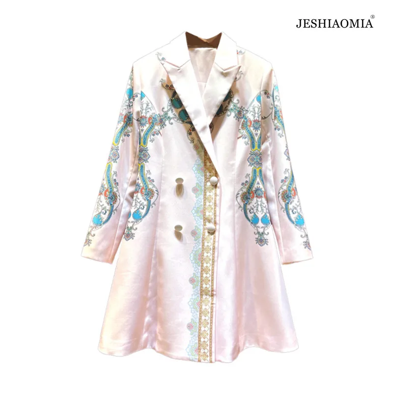 

JESHIAOMIA- 2021 Autumn Notched Collar Print Long Sleeve Double Breasted Trench Coat