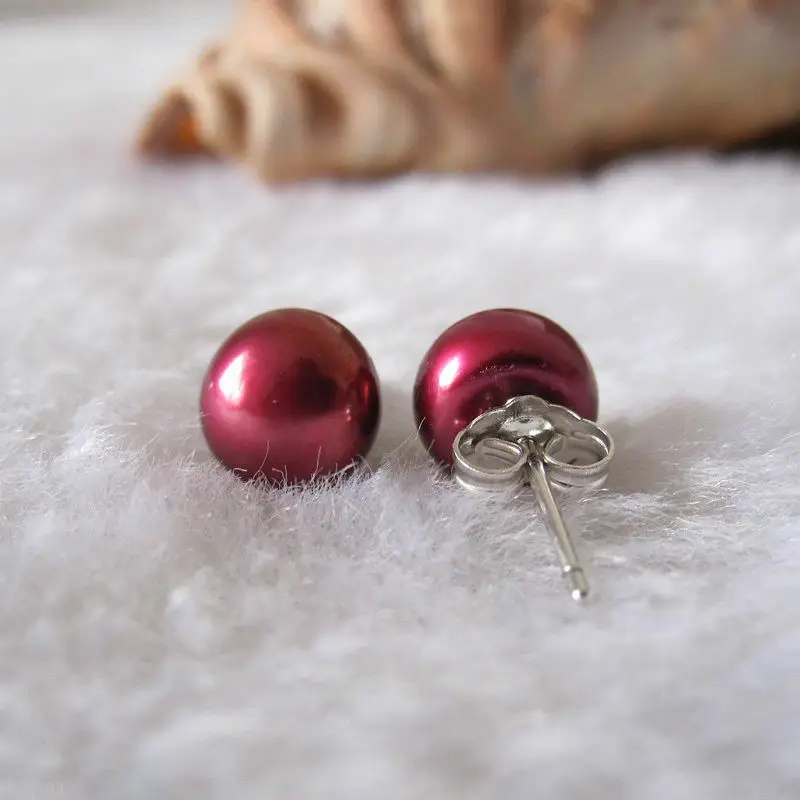 

New Natural 8 Color 8-9MM Pearl Silver Stud Earrings
