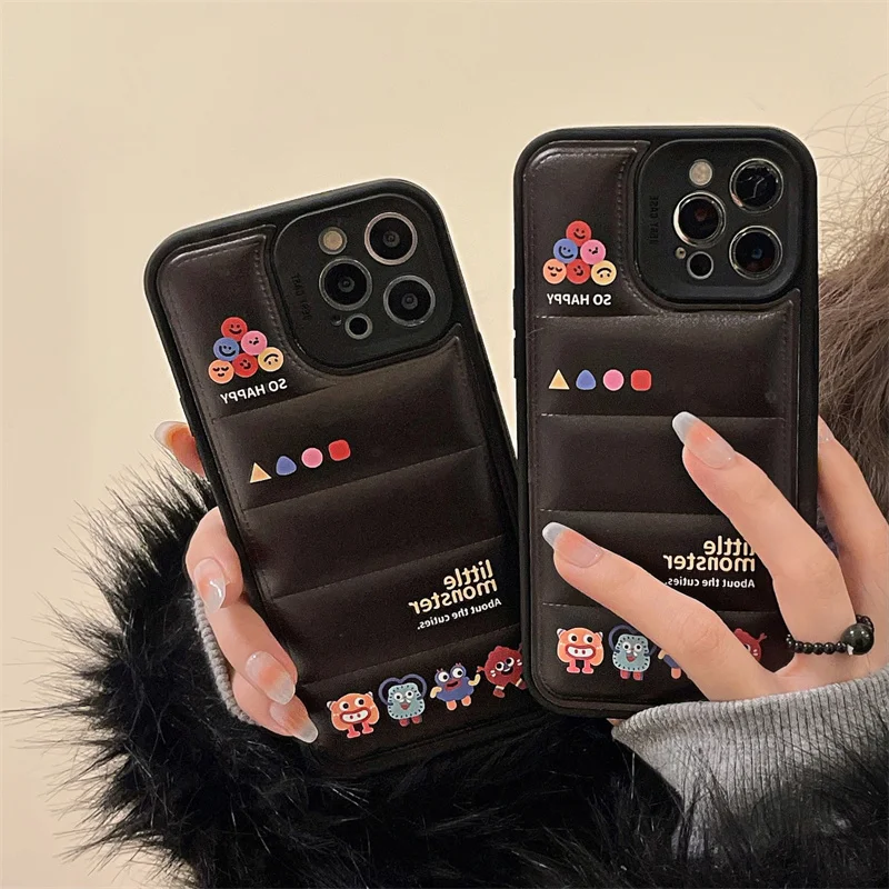 

Модный брендовый пуховик с защитой объективов Smile Little Monster для iphone 13promax 12 11 7p 8p xs xsmax XR мягкий чехол-пуховик