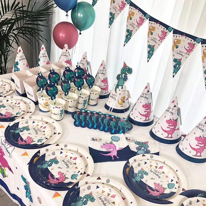 

Cartoon Dinosaur Birthday Pull Flag Cake Insert Card Spiral Ornaments Party Set Children's Dinosaur Theme Birthday Decoration