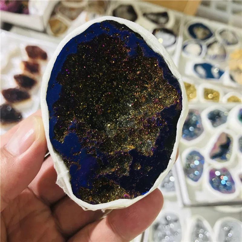 Фрагмент жеоды из натурального агата Drusy Druse кварцевые гальванические Кластерные