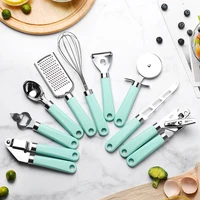 9 pieces kitchen gadget setwhisk melon shaver can opener corkscrew grater pizza cutter digging spoon cheese knife garlic press