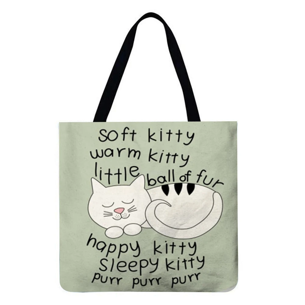 

Сумка-шоппер Женская холщовая, повседневная вместительная сумочка-тоут на плечо с принтом кота и надписей, Экологически чистая