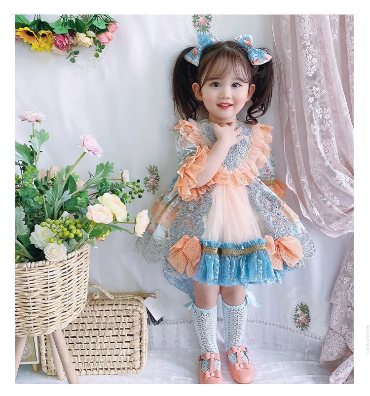 2021new Summer Custom Spanish Girl Princess Dress Flower Girl Dresses Kids Dresses for Girls Party Wedding Birthday Gift