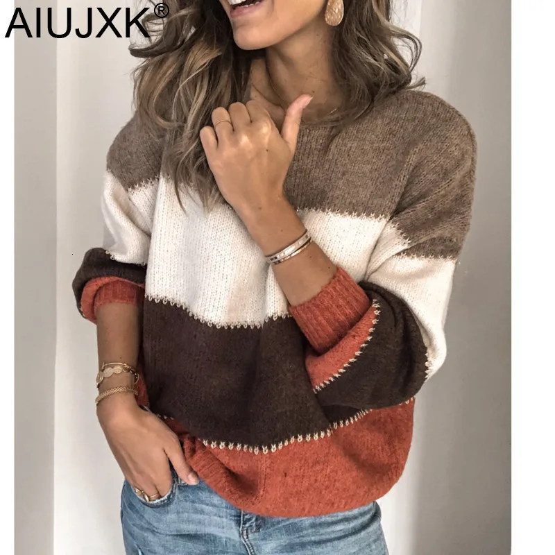 

Женские вязаные пуловеры AIUJXK, теплые Повседневные свитера большого размера на осень и зиму 2020