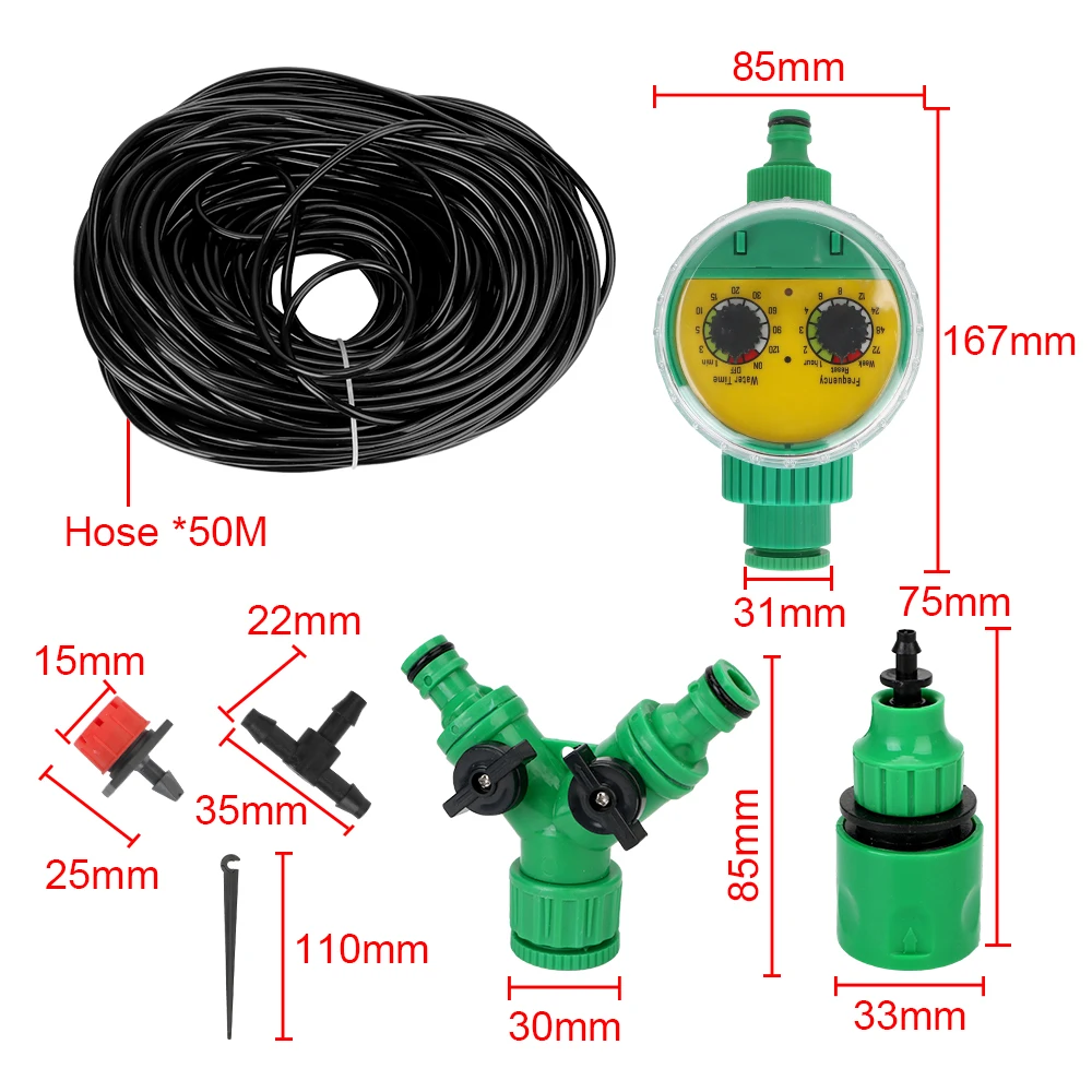 

50M Plant Watering Kit Automatic Garden Watering System Water Timer Irrigation Drippers Mist Set Water Drip Irrigation System