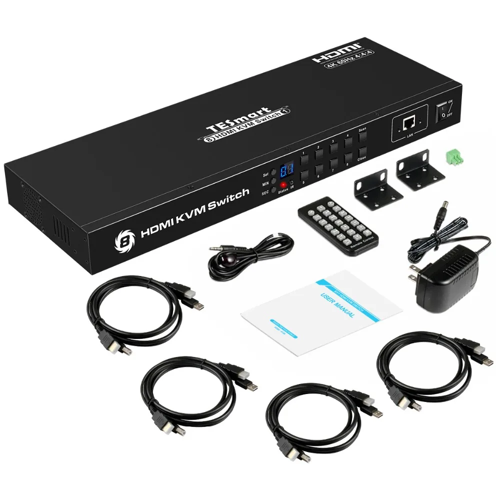 4K HD KVM коммутатор 8 портов HDMI коммутатор до 4K@ 60Hz Ultra HD Поддержка USB2.0 IP управление Автоматическое сканирование Rackmount с 4 шт. KVM КАБЕЛЬ