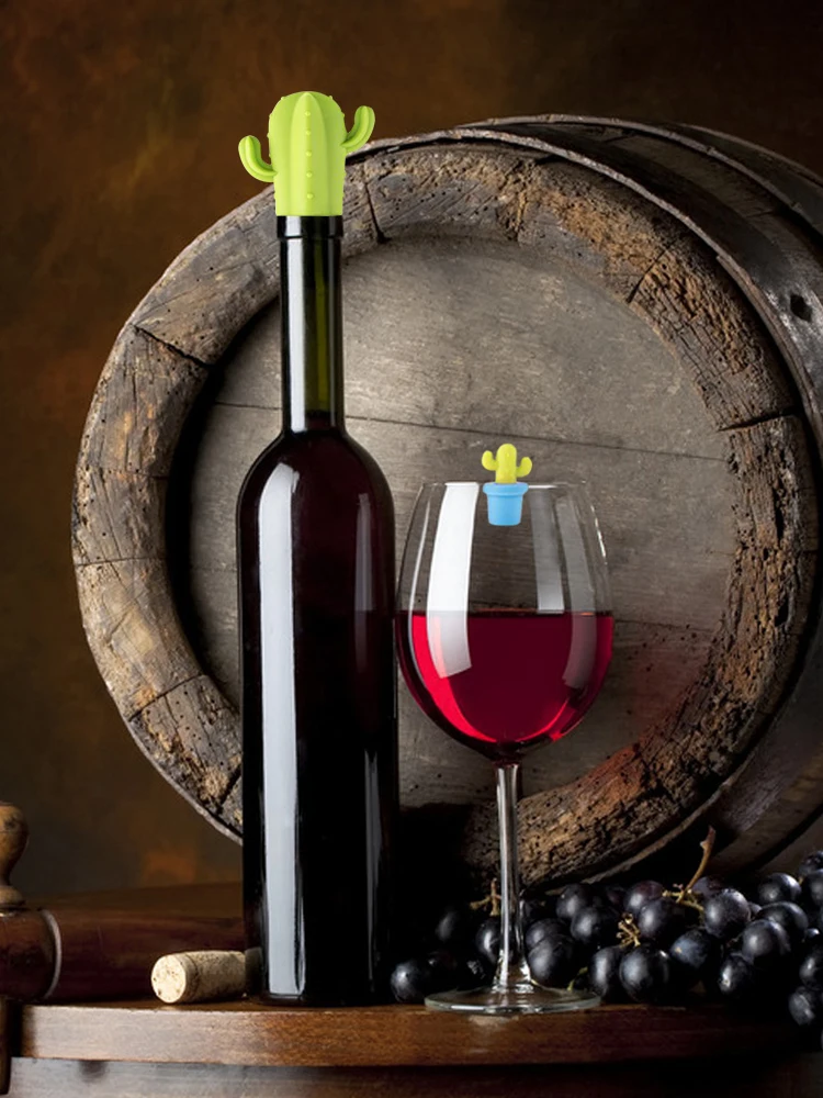 Силиконовая пробка для винной бутылки амулеты набор 1 большой кактус и 6 разных