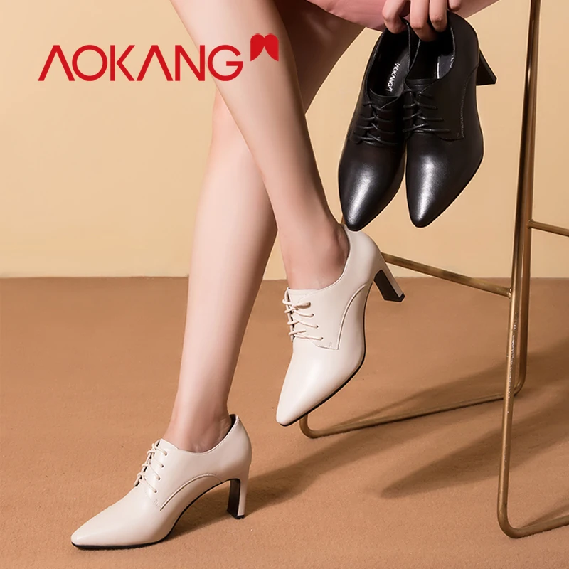 AOKANG/ботильоны для женщин женские туфли лодочки на шнуровке черного цвета