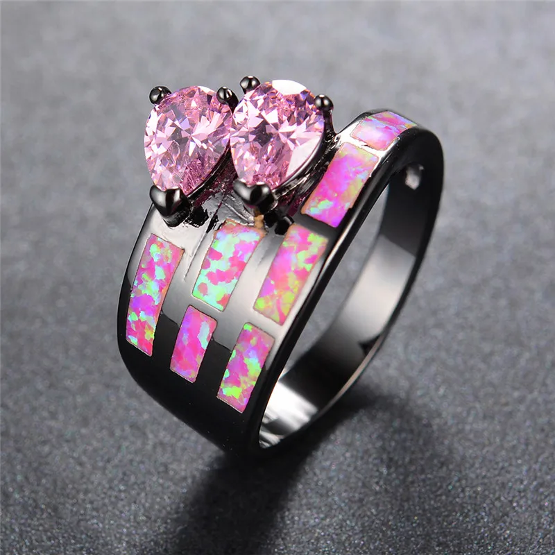 Милое женское розовое кольцо с огненным опалом модное обручальное из черного