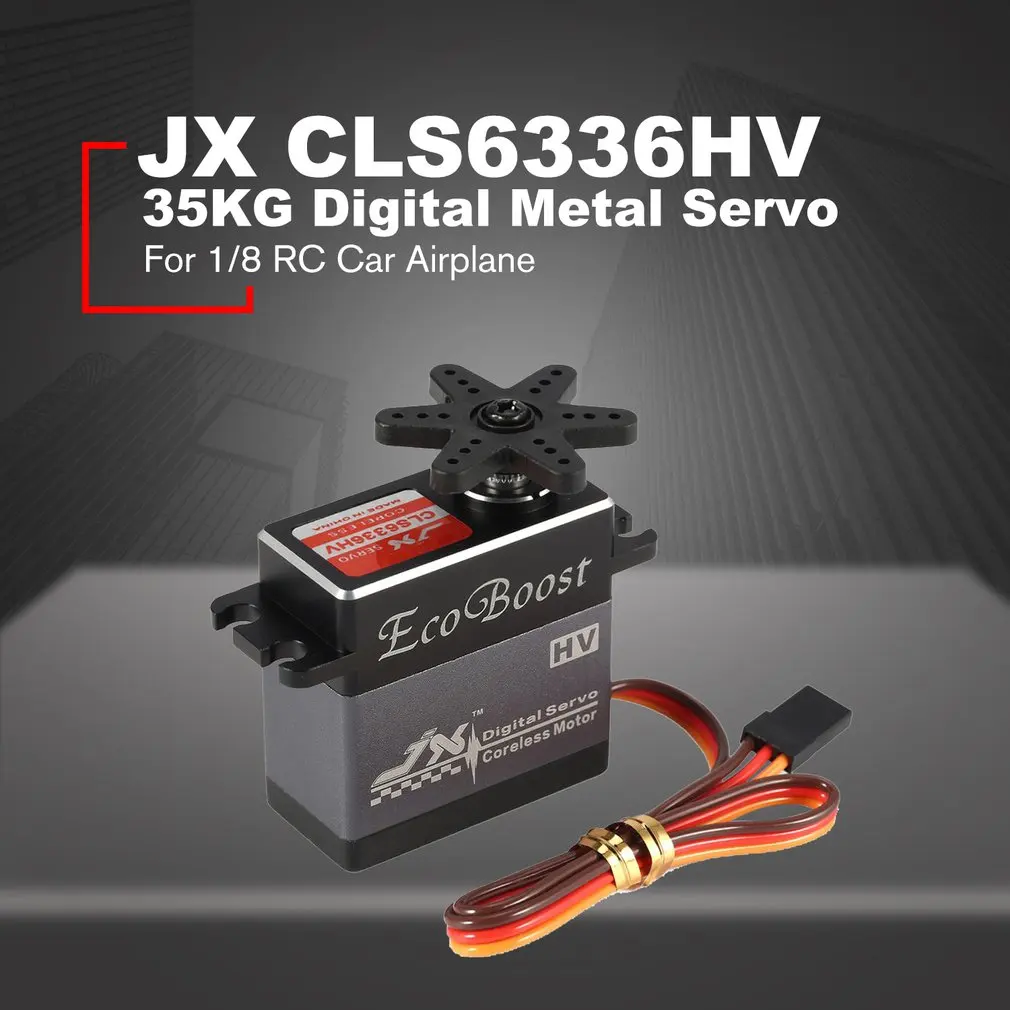 

JX CLS6336HV 35KG 6-7.4V High Voltage Metal Gear Aluminium Shell Digital Coreless Servo for 1/8 RC Car & 2000mm Fixed-Wing